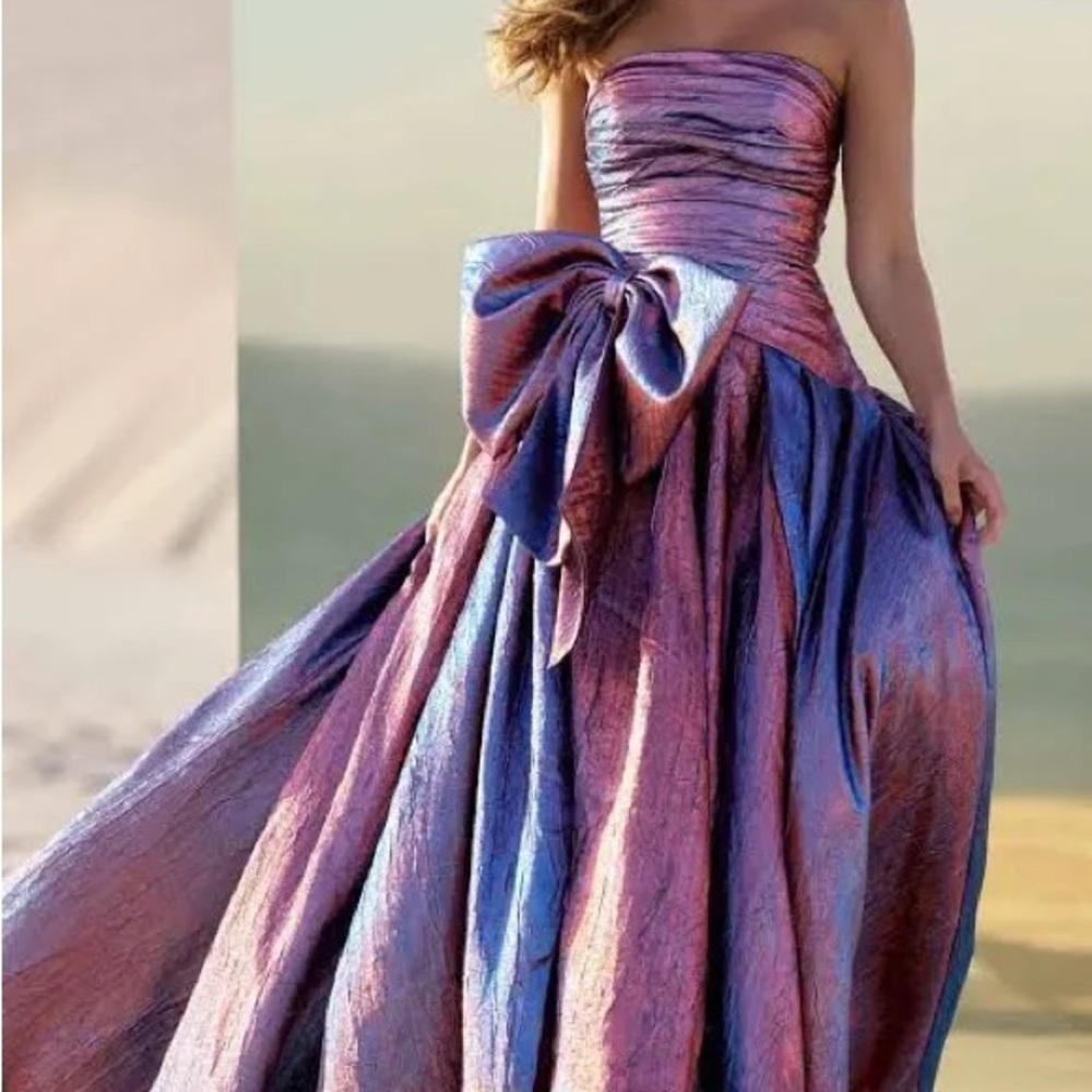 Sherri Hill strapless brocade gown Turquoise/coffee
slit SOLD OUT